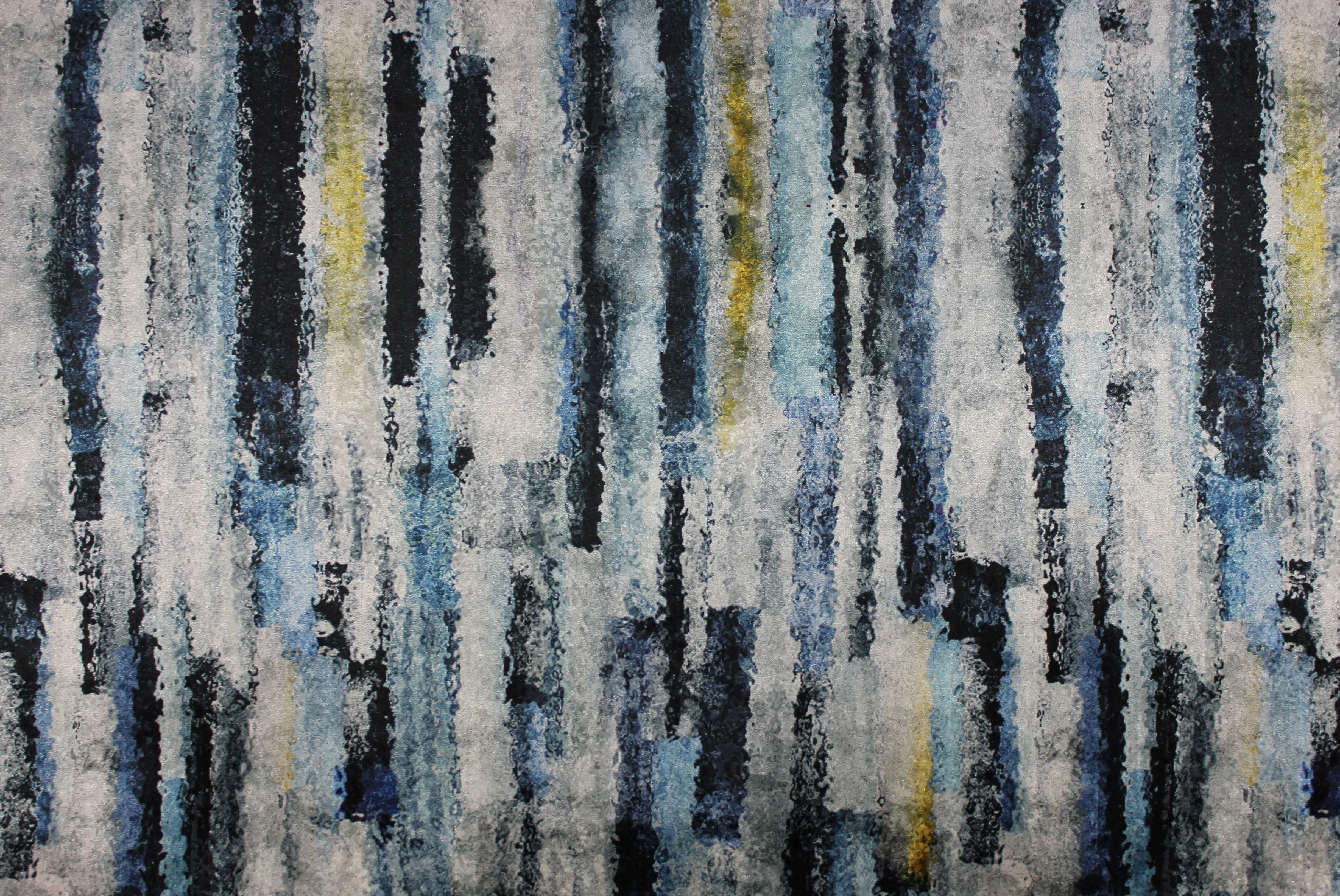 Aura Navy Blue Printed Velvet Fabric