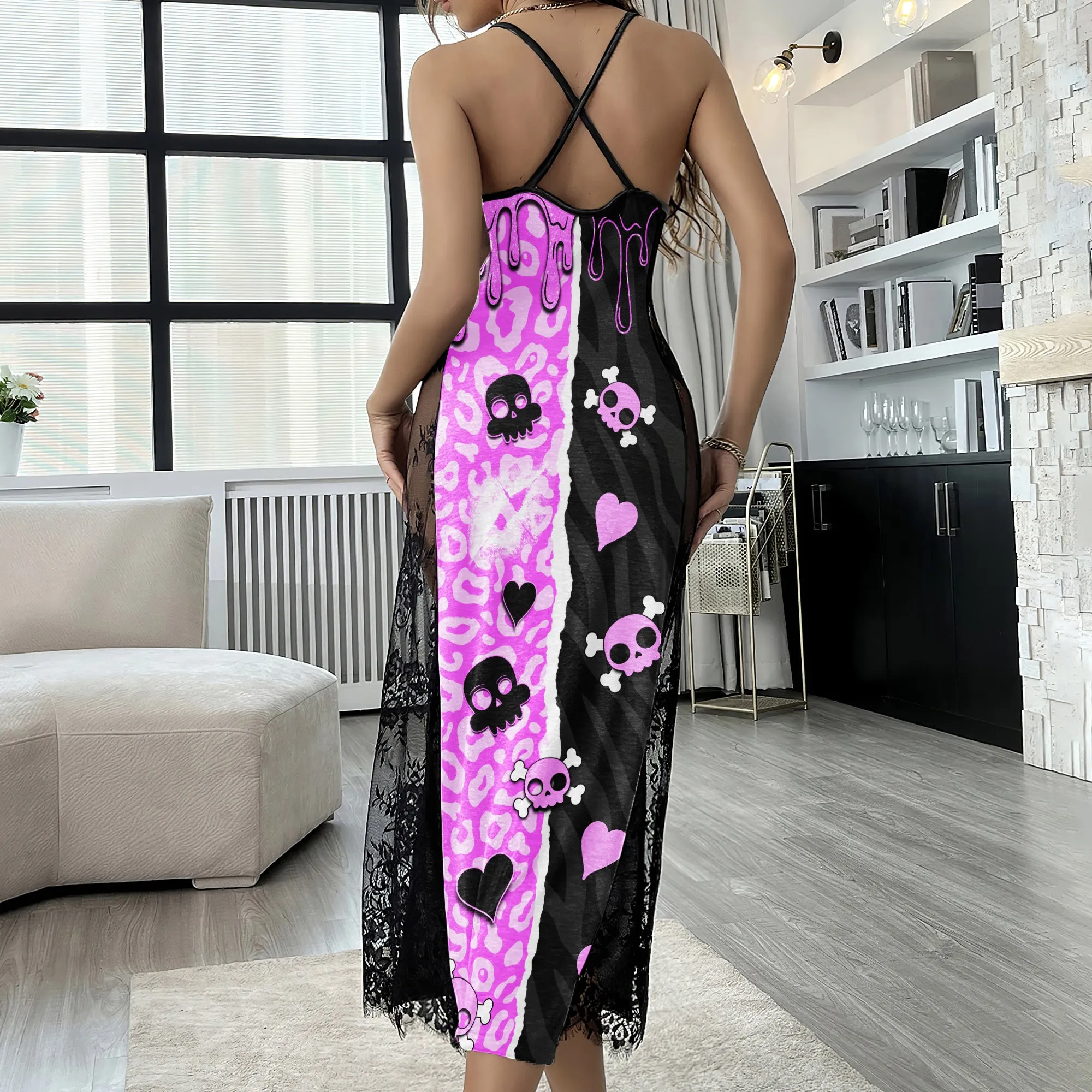 Black Pink Lip Love Women's Lace Cami Sleepwear