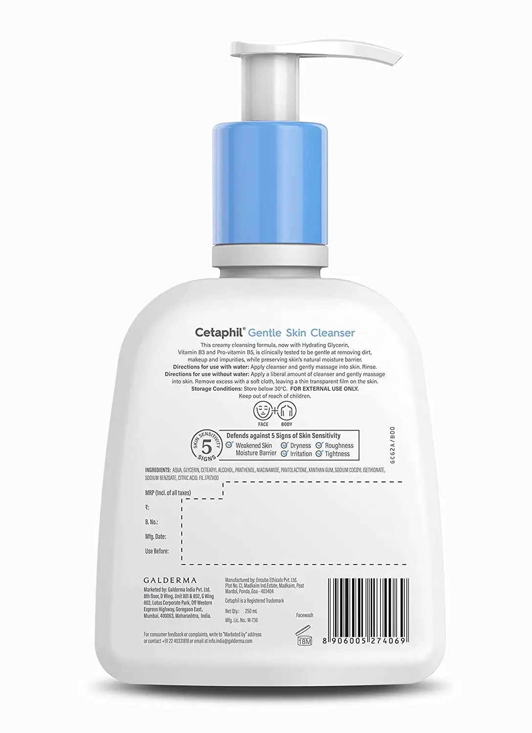 Cetaphil Gentle Skin Cleanser | Hydrating Face Wash with Niacinamide & Vitamin B5 for Dry to Normal, Sensitive Skin (250ml)