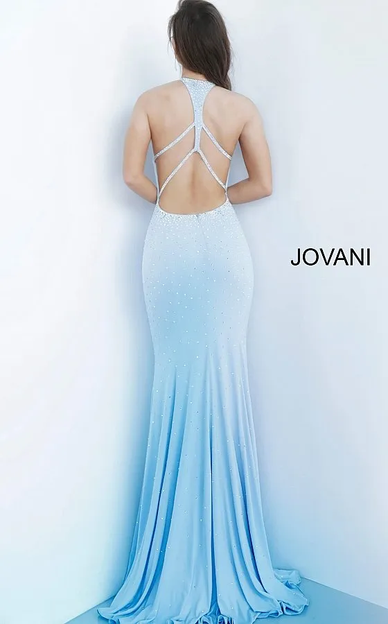 Jovani 67101 Long keyhole neckline embellished prom dress Fit Flare Open Back
