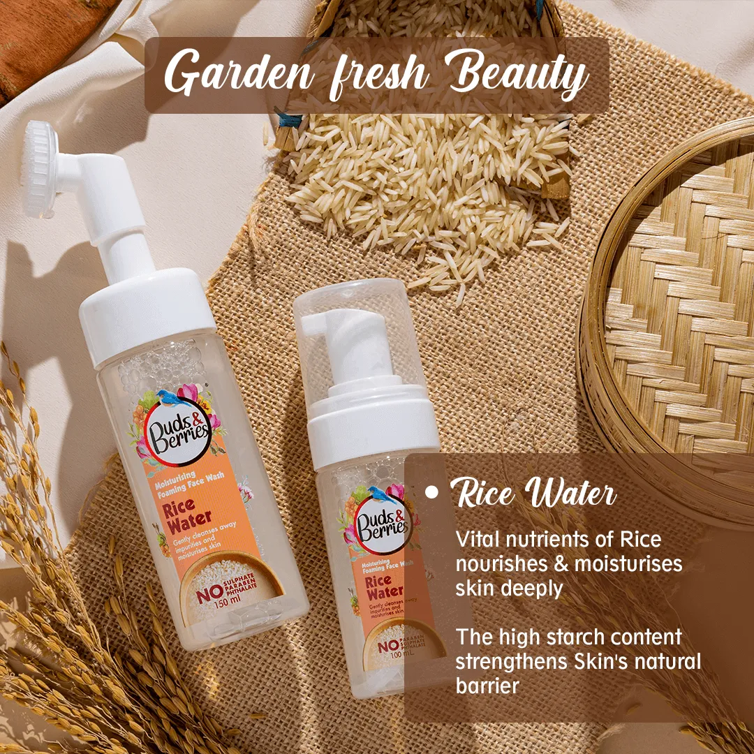 Moisturising Rice Water Foaming Face Wash with Silicone Brush ,  No Sulphate, No Paraben, No Phthalate - 150ml