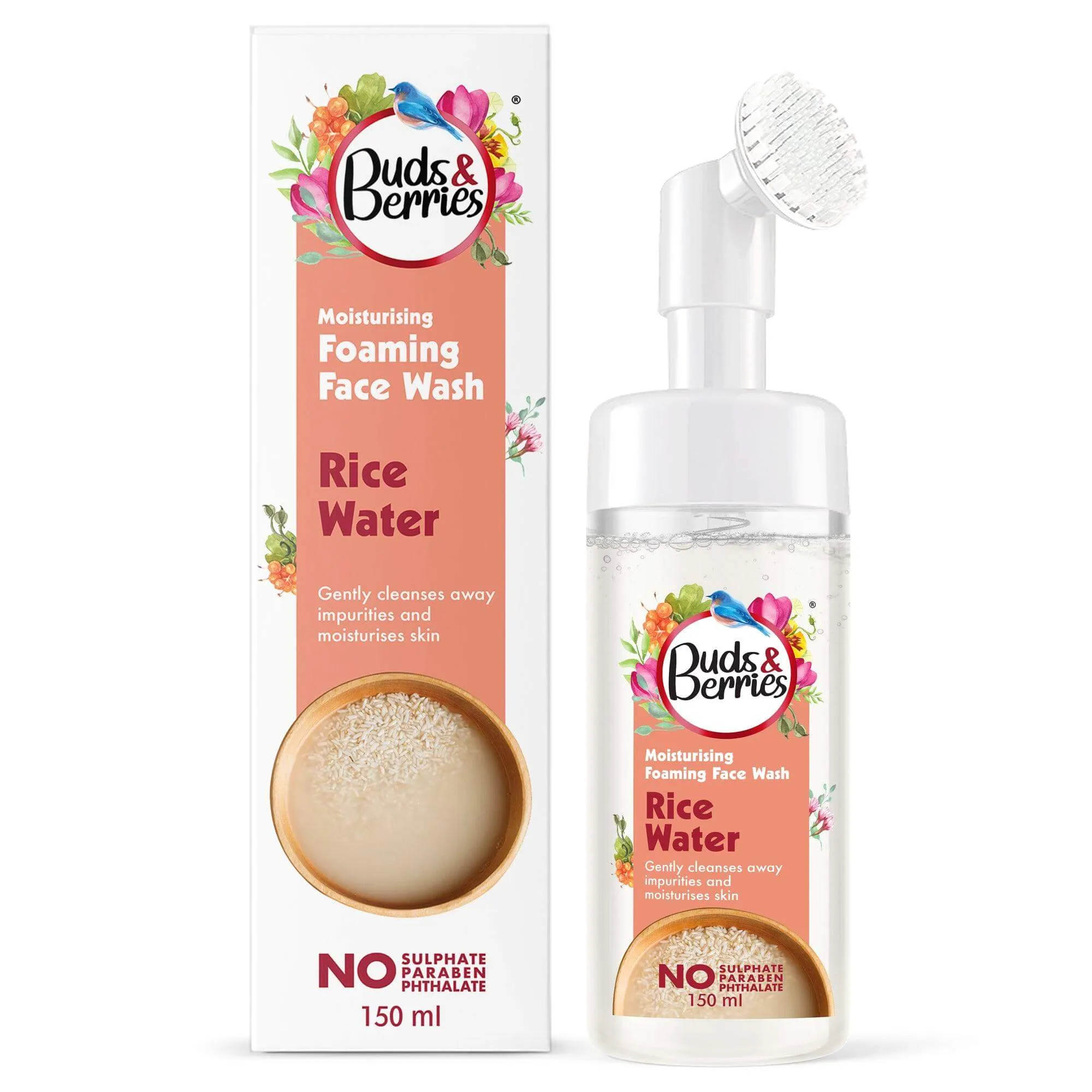Moisturising Rice Water Foaming Face Wash with Silicone Brush ,  No Sulphate, No Paraben, No Phthalate - 150ml