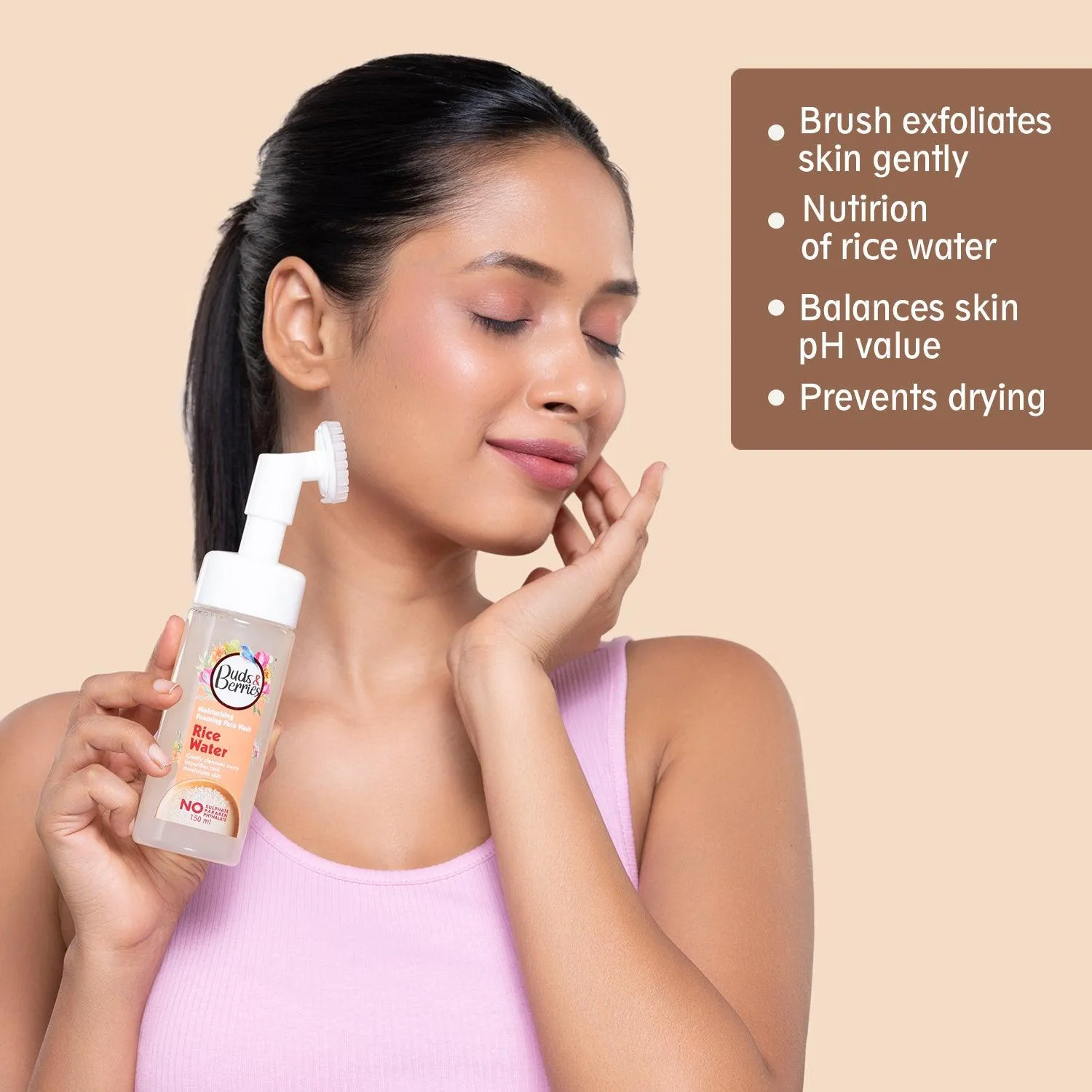 Moisturising Rice Water Foaming Face Wash with Silicone Brush ,  No Sulphate, No Paraben, No Phthalate - 150ml