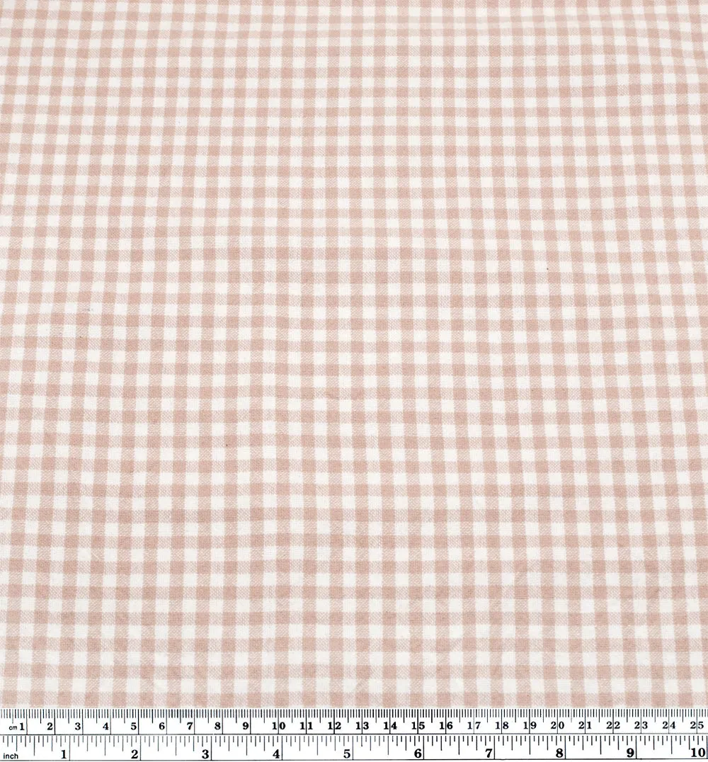 Remnant - 60cm - Mini Gingham Rustic Organic Cotton - Blush *FLAWED*