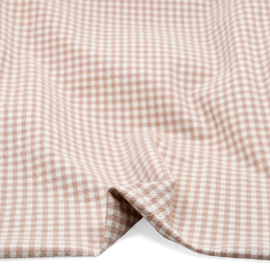 Remnant - 60cm - Mini Gingham Rustic Organic Cotton - Blush *FLAWED*